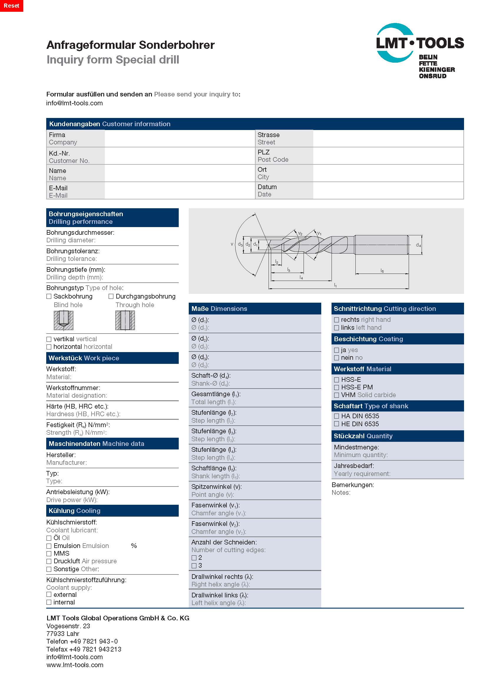 Inquiry form Special drill